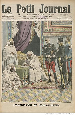Archivo:Abdication of Abd al-Hafid of Morocco (1912, Le Petit Journal)