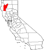 Mapa de California con la ubicación del condado de Trinity