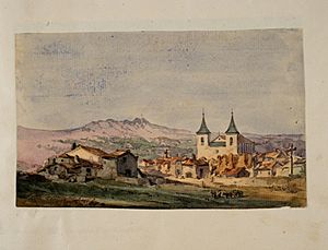 Archivo:Vista del caserío de El Escorial con la iglesia de San Bernabé