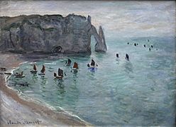 Claude Monet-Etretat the Aval door fishing boats leaving the harbour mg 1819