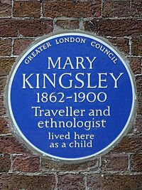 Archivo:MARY KINGSLEY 1862-1900 Traveller and ethnologist lived here as a child