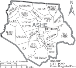 Archivo:Map of Ashe County North Carolina With Municipal and Township Labels