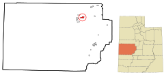 Millard County Utah incorporated and unincorporated areas Delta highlighted.svg