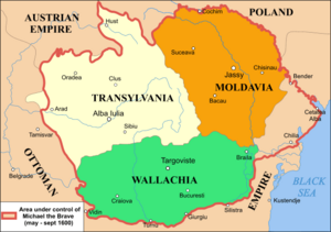 Archivo:Moldavia, Transylvania and Wallachia under Michael the Brave's authority (1600)
