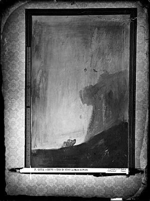 Archivo:Pinturas Negras de Goya, "El perro" o "Perro semihundido", fotografía de J. Laurent en 1874, en el interior de la Quinta del Sordo, posiblemente con iluminación eléctrica, VN-06583 P