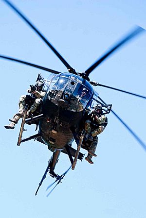 Archivo:Soldiers from the 75th Ranger Regiment descend in an MH-6 Little Bird
