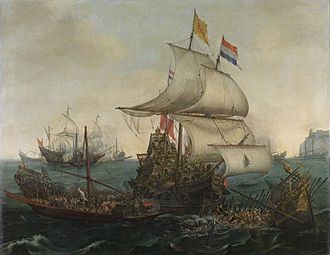Archivo:Vroom Hendrick Cornelisz Dutch Ships Ramming Spanish Galleys off the Flemish Coast in October 1602