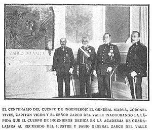 Archivo:Centenario del cuerpo de ingenieros, Marvá, Vives, Vicón y Zarco del Valle
