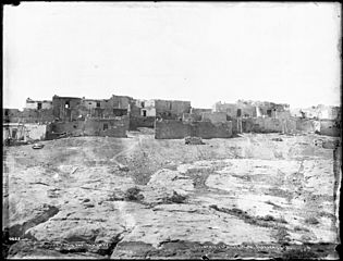 General view, from the southwest, of the Hopi pueblo of Oraibi, Arizona, ca.1900 (CHS-4663)