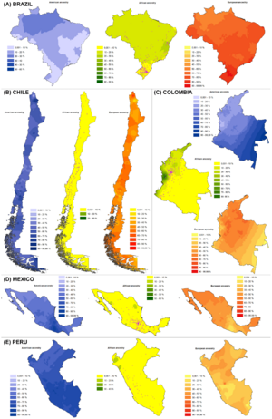Archivo:Geographic ancestry distribution of Brazil, Chile, Colombia, Mexico and Peru