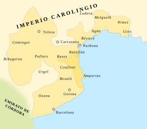 Archivo:Map Lands of Bernard of Septimania 835-es