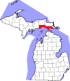 Map of Michigan highlighting Mackinac County