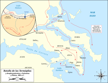 Archivo:Battle of Thermopylae and movements to Salamis and Plataea map-es