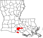 Mapa de Luisiana con la ubicación del Parish Iberia