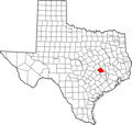 Map of Texas highlighting Burleson County