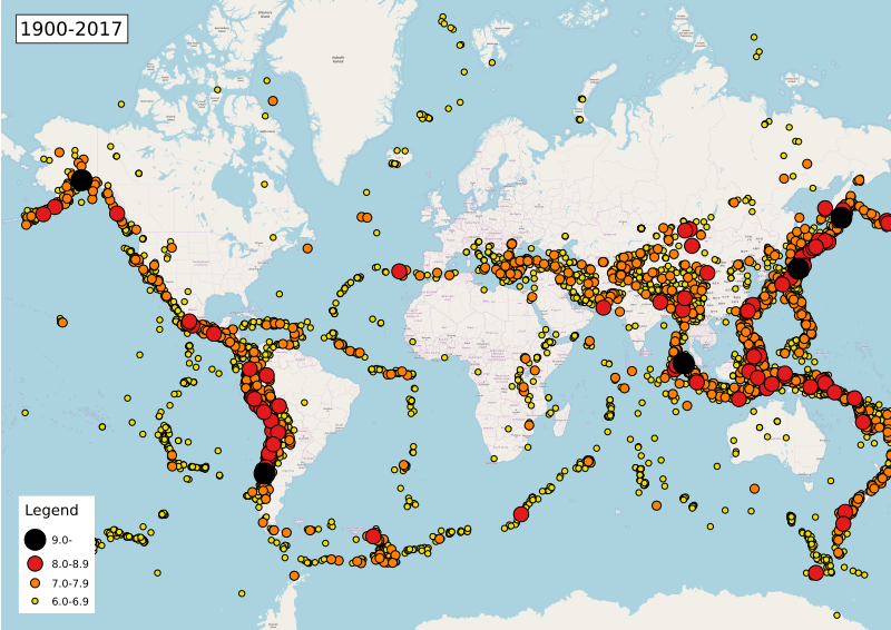 Map of earthquakes 1900-