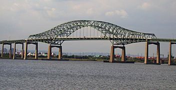 Newark Bay Bridge seen from the waterfront of Bayonne