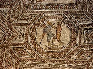 Archivo:Paegniarii gladiators (from Nennig mosaic)
