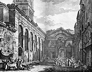 Archivo:Peristyle of Diocletian's Palace in Split, Robert Adam, 1764 (cropped)