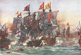 The Last fight of the Revenge off Flores in the Azores 1591 by Charles Dixon