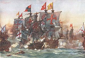 The Last fight of the Revenge off Flores in the Azores 1591 by Charles Dixon.jpg