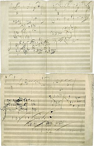 Detalle del manuscrito de la Sonata para piano n.º 28 de Ludwig van Beethoven. La pieza fue finalizada en 1816.
