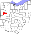 Mapa de Ohio con la ubicación del condado de Auglaize