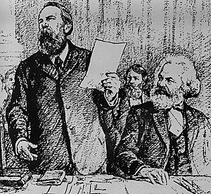 Archivo:Marx and Engels at Hague Congress