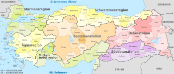 Turkey, administrative divisions (regions+provinces) - de - colored.svg