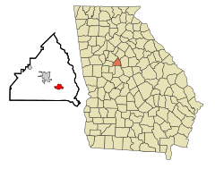 Butts County Georgia Incorporated and Unincorporated areas Flovilla Highlighted.svg
