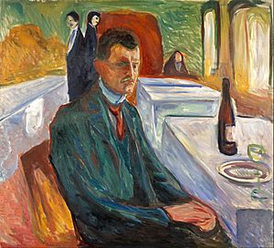 Archivo:Edvard Munch - Self-Portrait with a Bottle of Wine - Google Art Project