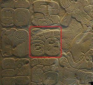 Archivo:Glifo de B'utz Aj Sak Chiik en tablero del Templo XVII