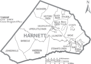 Archivo:Map of Harnett County North Carolina With Municipal and Township Labels