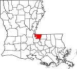 Mapa de Luisiana con la ubicación del Parish West Feliciana
