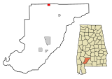 Monroe County Alabama Incorporated and Unincorporated areas Vredenburgh Highlighted.svg