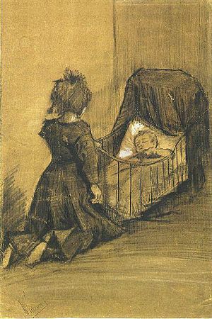 Van Gogh 1883-03, The Hague - Girl Kneeling by a Cradle F 1024 JH 336.jpg