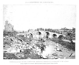 Archivo:1891-09-22, La Ilustración Española y Americana, La catástrofe de Consuegra, Puente de la calle de Urda y orillas del Amarguillo, después de la avenida del 11 del actual, Caldevilla, Rico