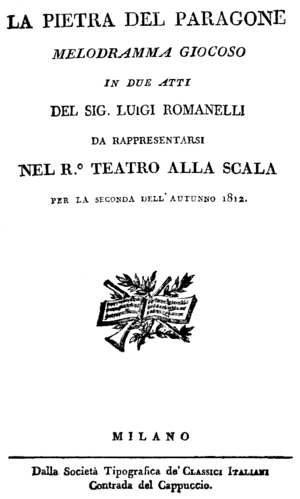 Archivo:Gioachino Rossini - La pietra del paragone - titlepage of the libretto - Milan 1812