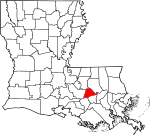 Mapa de Luisiana con la ubicación del Parish Ascension