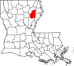 Mapa de Luisiana con la ubicación del Parish Franklin