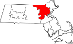 Mapa de Massachusetts con la ubicación del condado de Middlesex