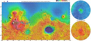 Archivo:Mars topography (MOLA dataset) with poles HiRes