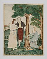 Imagen 2 chicas jóvenes y 1 chico joven en un prado verde y parados debajo de dos árboles, la escena es de día