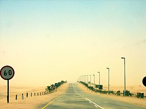 Archivo:Sandstorm while driving from Swakopmund to Walfish Bay, 2005