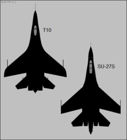 Archivo:Sukhoi T-10 and Su-27S top-view silhouettes