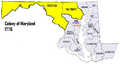 Map of Maryland's counties in 1776 (with Frederick and Baltimore highlighted)