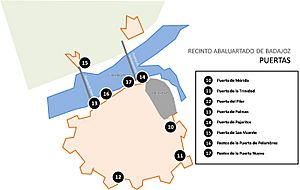 Archivo:Mapa de puertas del Recinto Abaluartado de Badajoz