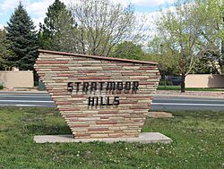 Stratmoor Hills subdivision sign, Stratmoor, Colorado.jpg