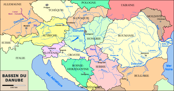 Mapa político de la cuenca del Danubio