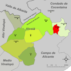 Localización en la comarca de la Hoya de Alcoy